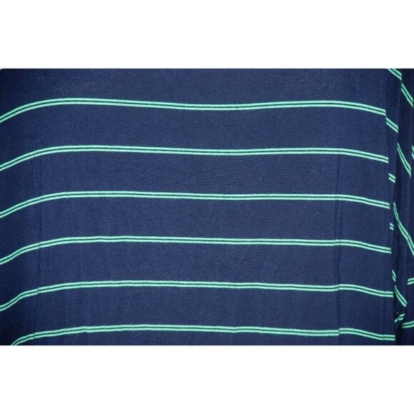 Aerie Ladies L Knit Top Navy Blue & Green Striped V-Neck Stretch Viscose Popover - Picture 3 of 7